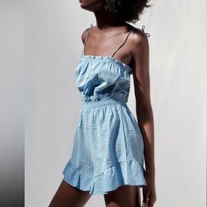 Zara Blue Checkered Ruffle Romper | L